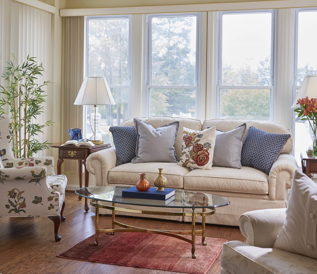Living room of a Carolina Meadows apt