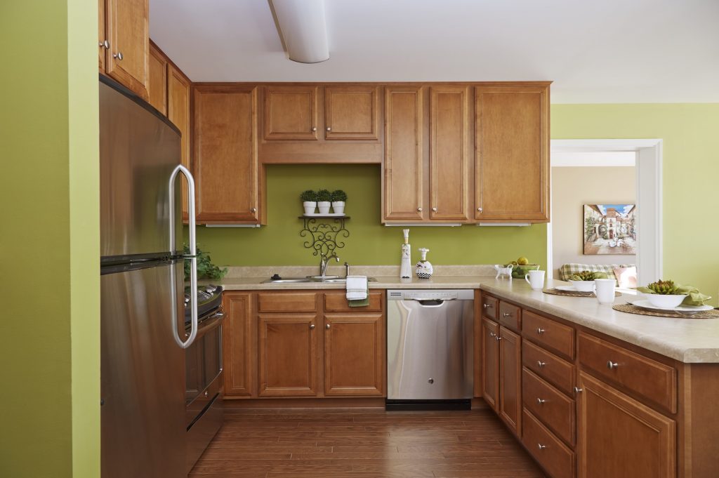 View of a kitchen inside a Carolina Meadows apartment