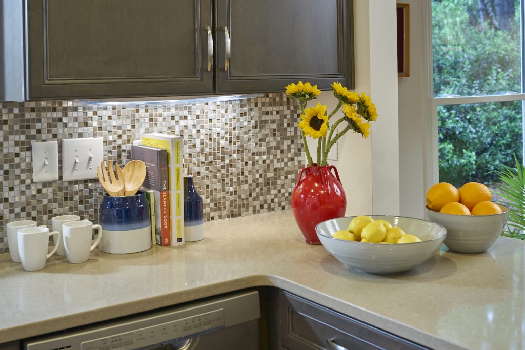 A kitchen counter inside a Carolina Meadows villa