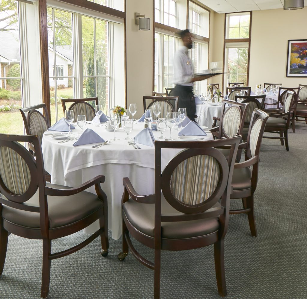 View of the Fairways Dining Room at Carolina Meadows